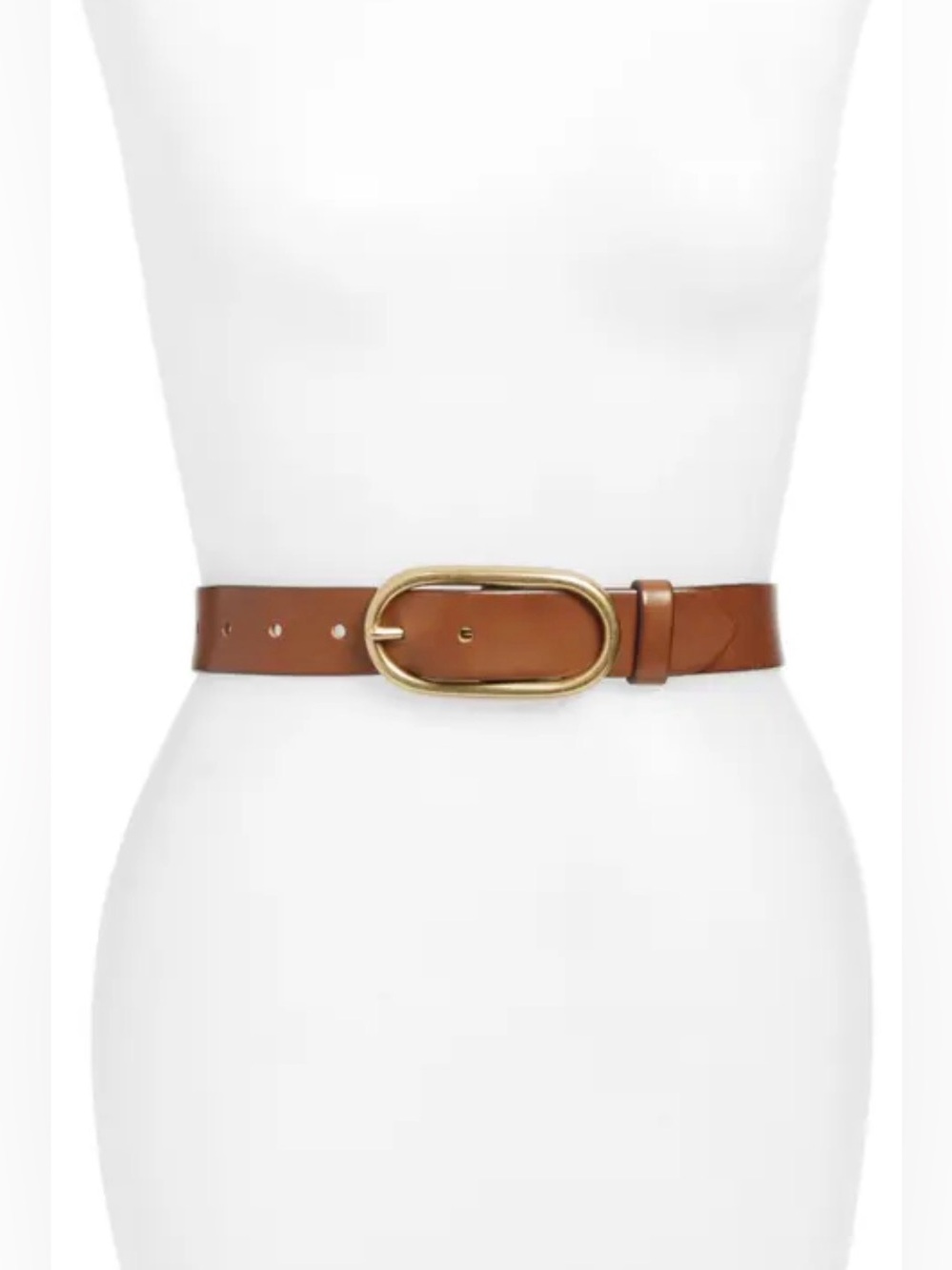 Treasure & Bond Tan Leather Belt with Gold Oval Buckle
